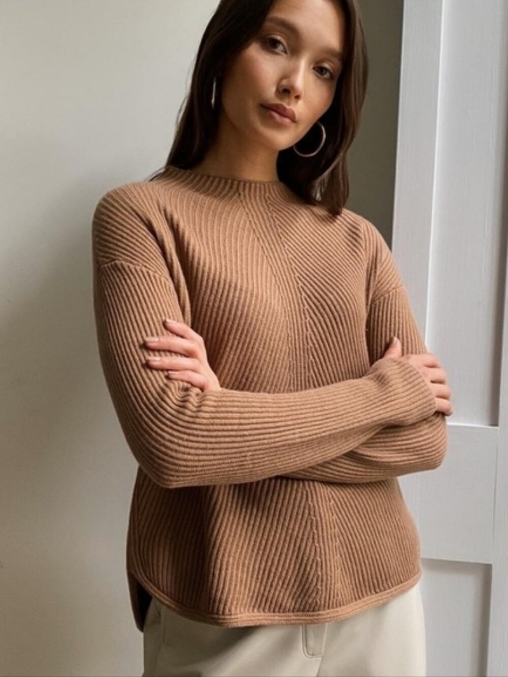 Aritzia Knit Wool-blend Sweater in Camel